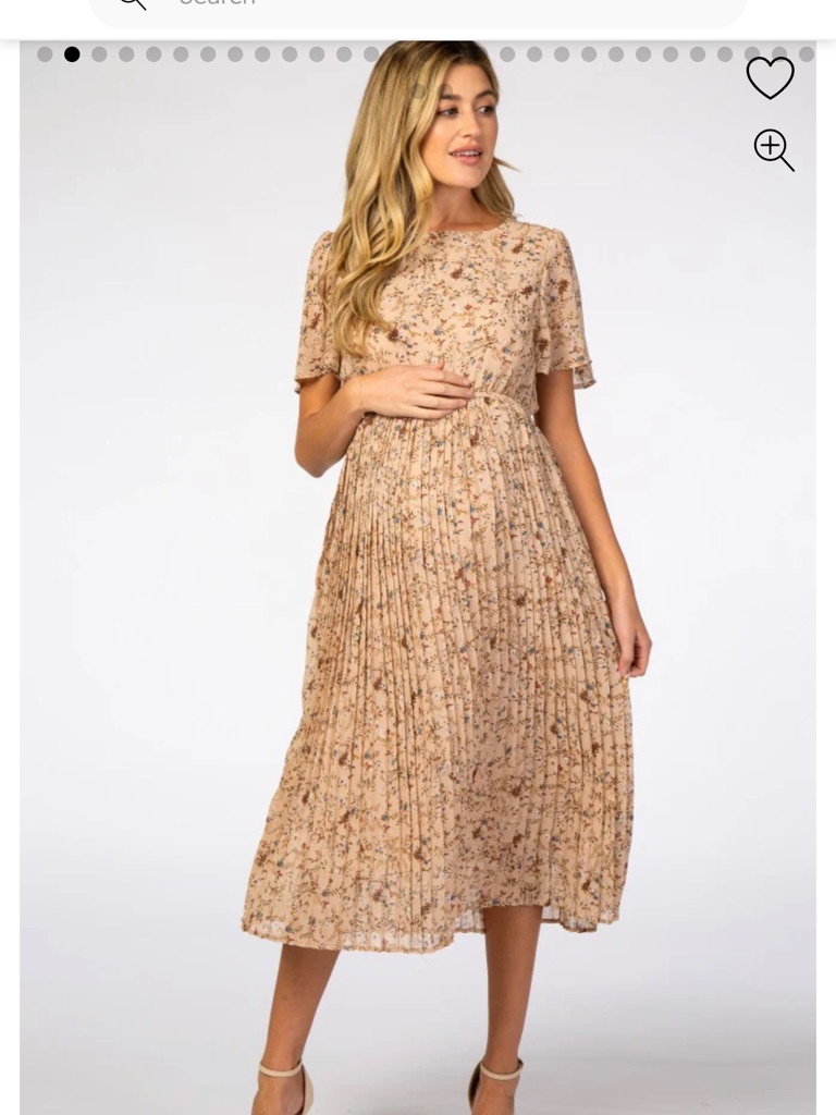 Pinkblush Beige Floral Pleated Midi Dress - Size S